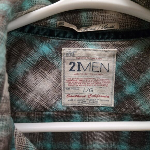 STYLISH FLANNEL LARGE MENS SHIRT BY 21 MEN. SNAP BUTTON DOWN CASUAL SHIRT - Picture 5 of 6